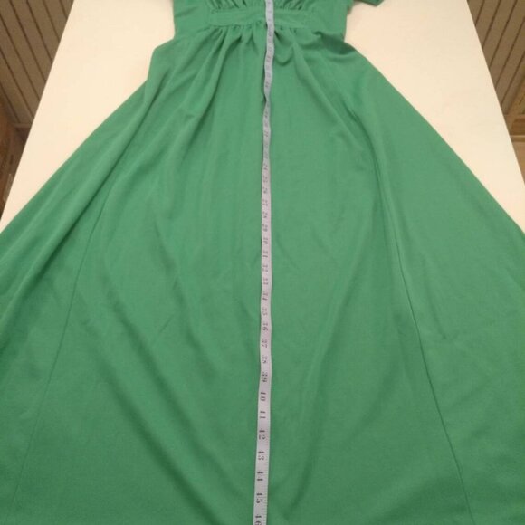 Vintage 70s Maxi Dress Green Size 13/14 Formal Plunge Neckline - Picture 9 of 11